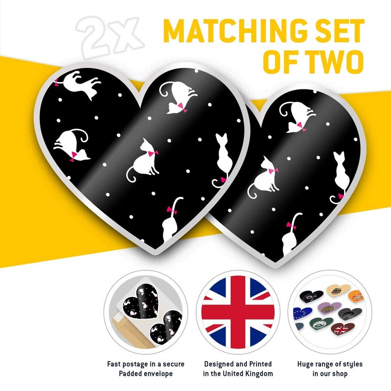 Awesome 2 x Heart Stickers 10 cm - Black Polka