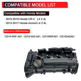 NITOYO Engine Valve Cover with Gasket Compatible with Honda Accord 2013-2017, CR-V CRV 2015-2019 L4 2.4L, Replace# 12310RDFA01, 123105A2A01