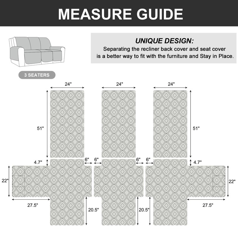 Genina Waterproof Couch Cover for Reclining Couch 3 Seater Non-Slip,