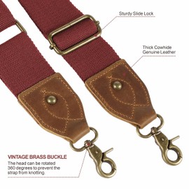 Handbag Straps, 2 Inch Crazy Horse Leather Wide Shoulder Strap, Adjustable Replacement, Retro Solid Colour Crossbody Bag Straps for Handbag, Crossbody Bags, Shoulder Bags, Burgundy