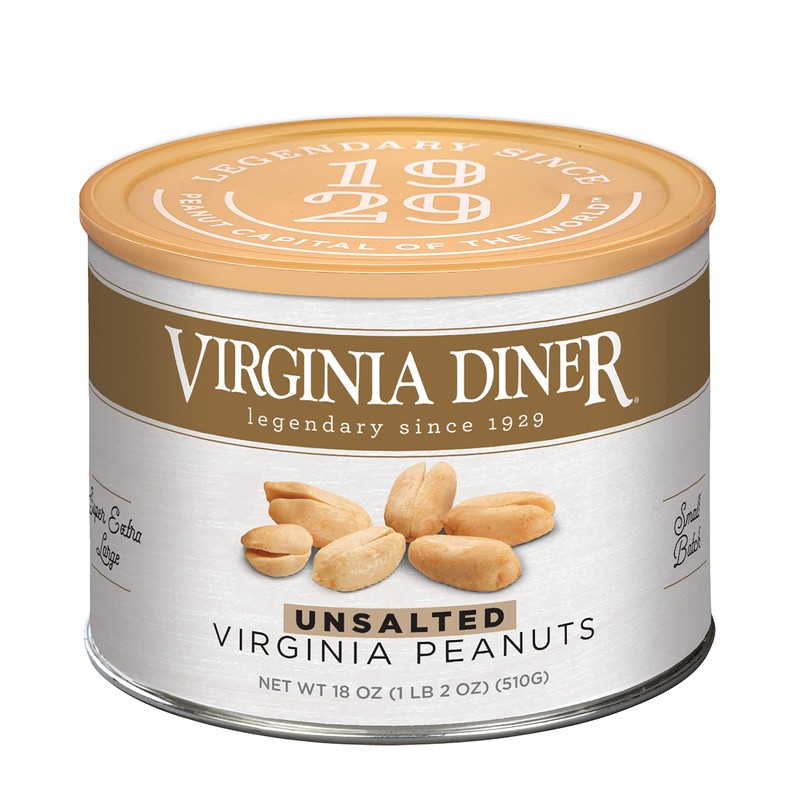 Virginia Diner Unsalted Gourmet Peanuts Blister Roasted XL Virginia Nuts