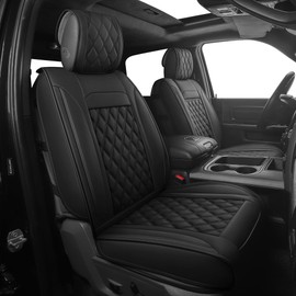 JOJOBAY Car Seat Covers for Dodge Ram,Fit 2009-2023 1500/2500/3500 HD Pick-up Truck,Crew,Regular,Quad,Mega Cab,Waterproof Synthetic Leather Seat Covers(2PCS-Front,Black)