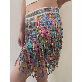 Belly Dance Hip Scarf Sequin Tassel Skirt Wrap (US, Waist, 31, Regular, Light Colorful)