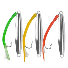 Diamond Jigs Fishing Saltwater Lures with Split Tube Tail and Stainless Steel Hook Metal Jigging Spoon Baits for Surf Fishing Bottom Bouncing Sinking Casting Jigging (Mixed 3 Colors-3pcs, 2oz)
