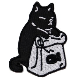 Patch Cat and Bait Bag Iron on Cute Cat Embroidered Patch with Instruction Manual (Japanese ) (Black)