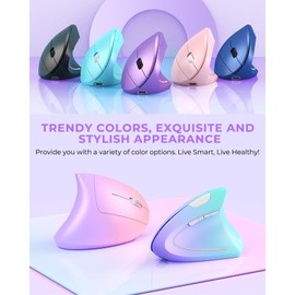 Lekvey Ergonomic Mouse, Vertical Wireless Mouse, Rechargeable 2.4G Optical Carpal Tunnel Mice with USB Receiver: 1000/1200 / 1600 DPI, 6 Buttons, for Laptop, Computer, PC, Desktop, Light Purple