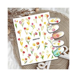 Laser Gold Tulip Flowers Nail Sticker Iris Flower Ladybug Butterfly Nail Sticker De001Sa Nail Wraps Art Stickers Manicure Supplies for Women for Home Nails Full Long Lasting Easy Apply and Remove