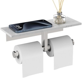 Evolvegoods Marble Toilet Paper Holder with Shelf,Doulble Bathroom Tissue Roll Holder,304 Stainless Steel Toilet Paper Holder Wall Mounted,Modern Tissue Holder for Bathroom Washroom,Brushed Nickel