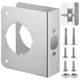 Lock and Door Reinforcer, Door Lock Reinforcement Plate, Stainless Steel Home Security Door Lock Plate with 1-3/8" Thickness, 2-3/8" Backset, and 2-1/8" Bore (Black)
