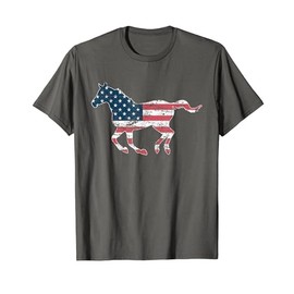 Horse Silhouette American Flag T Shirt - Funny USA July 4th T-Shirt for Women Kids Men