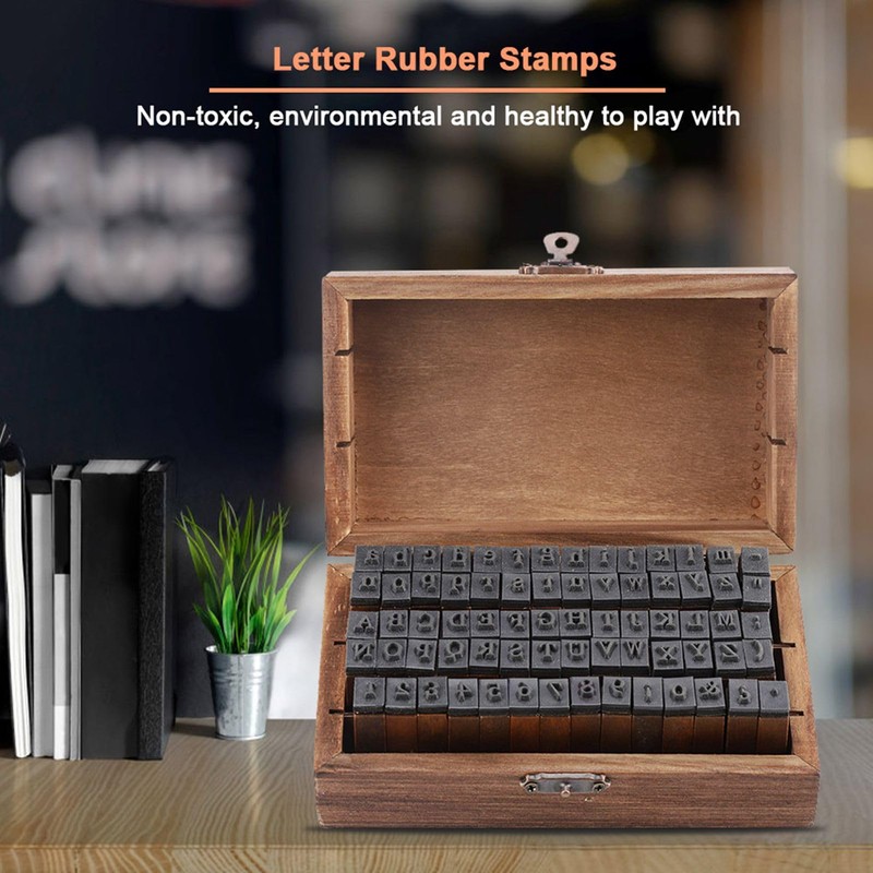 70PCS Vintage Wood Alphabet Rubber Stamps Set in Reusable Wooden