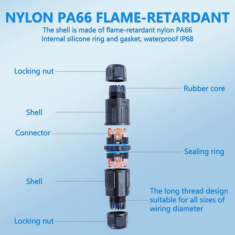 MELIFE 5PCS IP68 Waterproof Electrical Cable Connector, Outdoor 3 Pin
