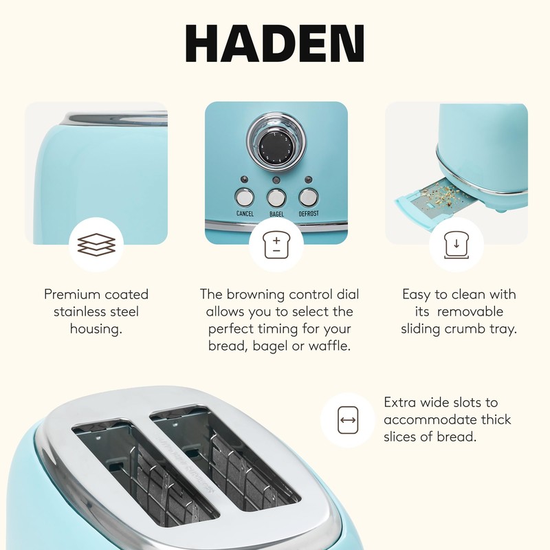 Haden Heritage 2 Slice Wide Slot Stainless Steel Toaster with