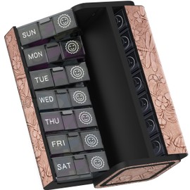 Kqimi Tablettenbox 7 Tage – Medikamentenbox/Pillendose mit Morgens & Abends Organizer, Bildhauerische Gestaltung-Supplement Box für Vitamine, Medikamenten Aufbewahrung (Rosa)