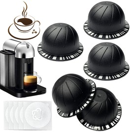 Reusable Vertuo Pods Refillable Coffee Vertuo Capsule for VertuoLine Refill Compatible with Nespresso Vertuo 150/230 ml with 5pcs Aluminum Foil Lids (5pcs Black (230 ml))