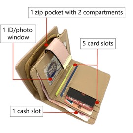 HXT-OAK Women's Purse Women Small Wallet with Hollow Leaf Shape Design, Made of PU Leather with Leaf-Shaped Pendant, with 5 Card Slots and ID Window, brown, Elegant