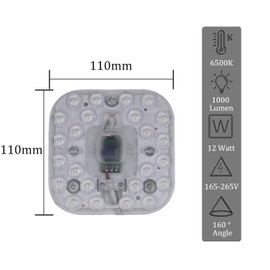 ZFQ 12W LED Ceiling Panel Light Module Lamp Board, Ceiling Conversion Kit with Magnet, LED Module, AC 165-265V, 4.3 Inch, 6500K Cool White, Non-dimmable, 2-Pack