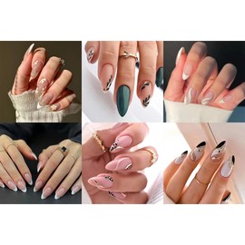 6 Pack (144 pcs) Nail Tips Popular Medium Design, NIUANIUA Short False Nails Cute Almond Shape Gluon Nail Set with Nail File for Women Fashion Nails (French Manicure)