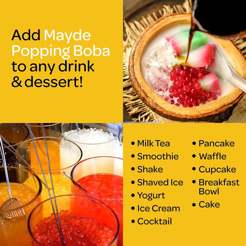 Mayde Popping Boba Pearls for Drinks, Desserts, & Breakfast Bowls