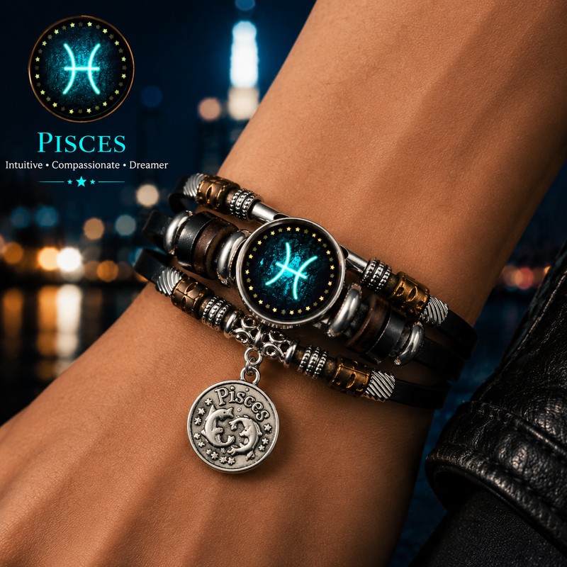 Starry Sky Zodiac Luminous Leather Bracelet for Men & Women