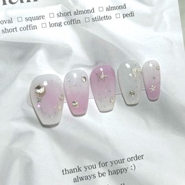 Purple Sea Handmade Nail Tips - Short Coffin / 보라빛 바다 수제네일팁 - 숏 코핀