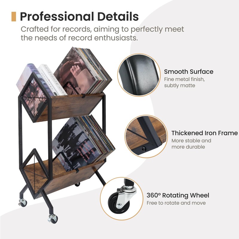 SwaaVee Vinyl Record Storage Holder with Wheels, 2-Tier Record Holder