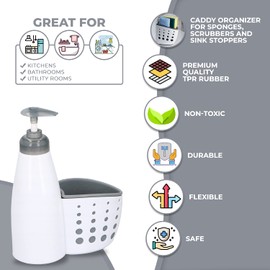 Invero Soap Dispenser Pump with Sponge Caddy Organiser Holder for Kitchens, Bathrooms and Utility Rooms - Keeps Sinks Tidy