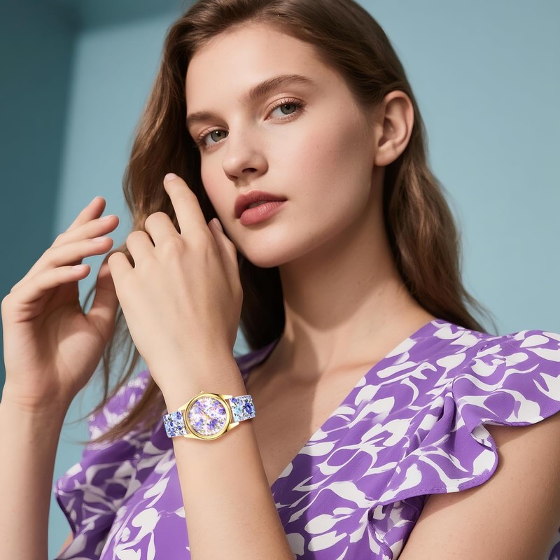 Avaner Women's Leather Wrist Watches Ladies Large Face Floral Printed