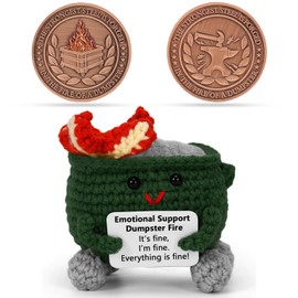 Emotional Support Dumpster Fire - Dumpster Fire Desk Coins, Emotional Support Blocks Positive Crochet Dumpster Fire Dolls with Positive Words, Gift for Coworkers Workplace Souvenirs Office Prank Fun