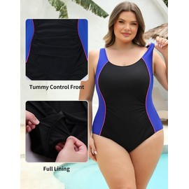 beautyin Sporty One Piece Bathing Suit Plus Size Adjustable Fit Abdominal Sculpting Beach Blue/Black