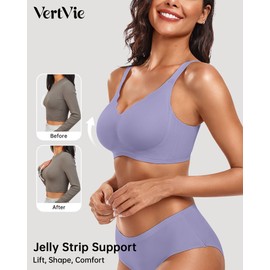 Vertvie Women's Seamless Bras No Underwire Scalloped Push Up Bras Soft Wireless Comfort Bralettes Full Coverage Everyday Bra(Purple,2XL)