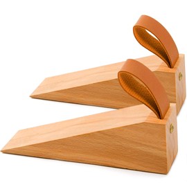 Large Wood Door Stopper, Solid Wooden Non-Slip Door Wedge, Sturdy and Durable Door Stop Wedges, Fit for Door Bottom Seam (0.2" - 2") Large 2 Pack