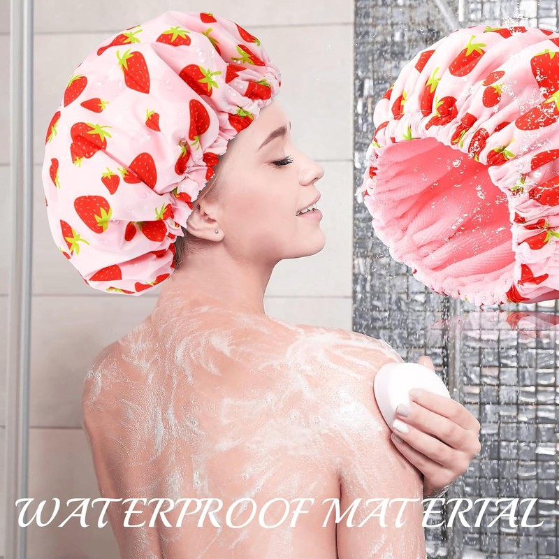 Shower Cap for Women Terry Lined Bath Cap Large Reusable