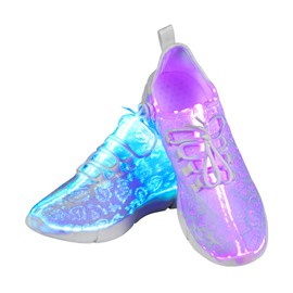 Fiber Optic LED Light Up Shoes for Women Men Adult Light Up Sneakers for Festivals Christmas Party Dancing USB Charging Flashing Luminous Trainers White