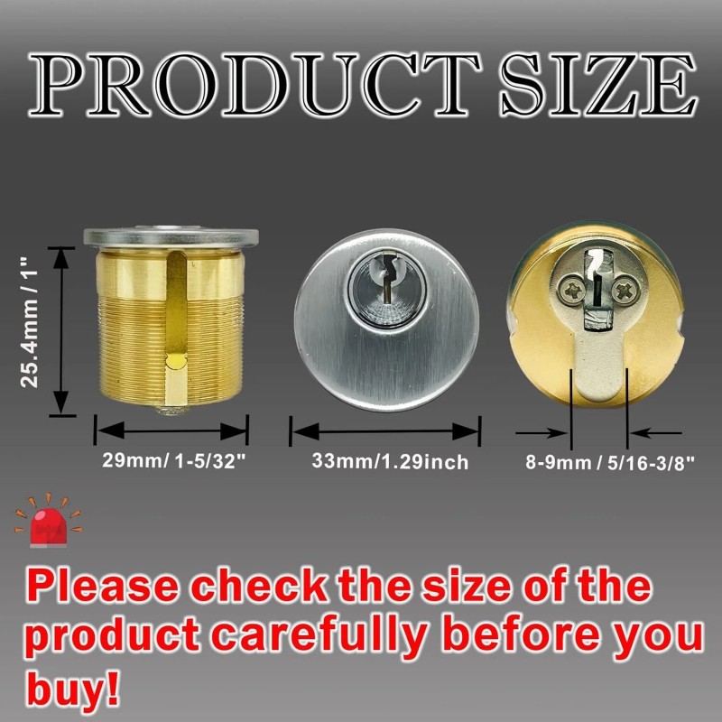 MOUNT 6PCS Brass Mortise Door Cylinder Locks 1 inch Replacement