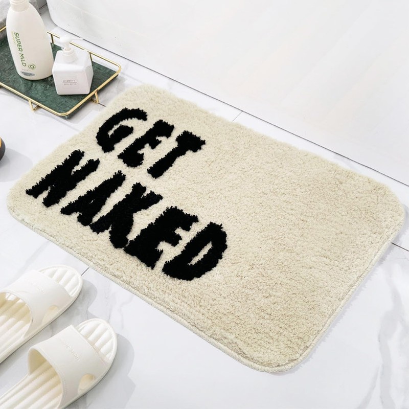 Feblilac Get Naked Bath Mat, Simple Beige Fun Bathroom Rug,