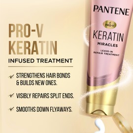 Pantene Keratin Leave-In Conditioner with Argan Oil, Protein Treatment for Dry, Damaged & Color-Treated Hair, Repairs Split Ends & Protects from Damage, Formaldehyde-Free, 8.4 Fl Oz