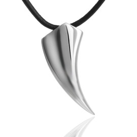 DonDon Mens Leather Necklace 19.7" 50 cm with Stainless Steel Pendant Silver Wolf Tooth
