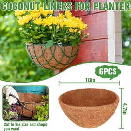 AWAOVV Pack of 6 10 Inch Round Hanging Baskets Coir Coconut Fibre Mat Hanging Basket Liner, Wall Hanging Flower Pot Mat, Coconut Fibre Inserts for Hanging Maples Half Round, Replacement Insert Coconut