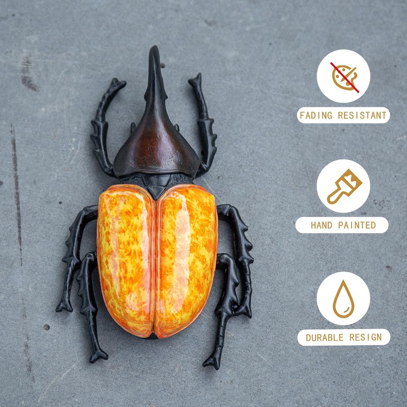 Decorative Glass Beetle Night Light, Orange Illuminated Body, Black Metal