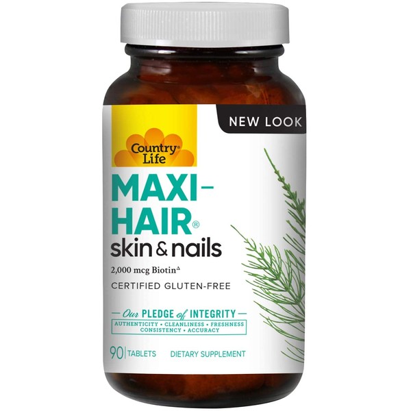 Country Life Maxi-Hair - 90 Tablets - Healthier Hair & Skin - Strong Nails - Vegetarian - B Vitamins - MSM - Biotin