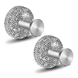 GUFONKOD BLING Hooks for Shower, Bathroom, Kitchen, Glass Door, Mirror, Tile – Loofah, Towel, Coat, Bath Robe for Hanging up to 15 lbs – Polished Chrome, Glitter Rhinstones (Suction Cup-Silver-2 Pack)