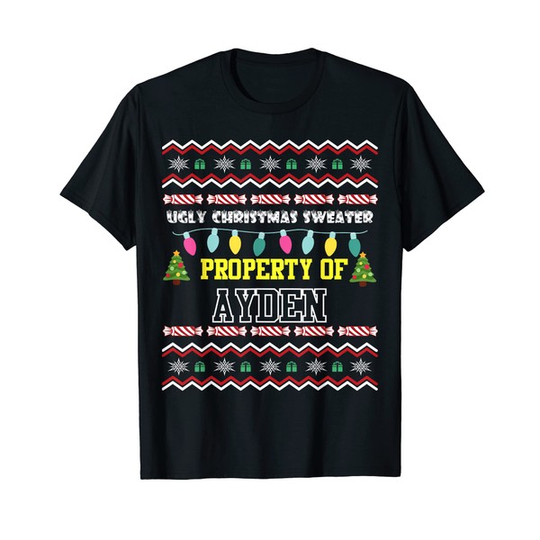 Men's Personalised First Name Ayden Ugly Christmas Sweater Design T-Shirt,