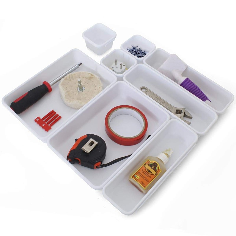 igadgitz home U7126 Plastik Schubladen Ordnungssystem, Schubladeneinsatz, Schubladen Organizer -Weiß