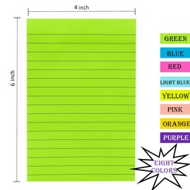 (8 Pack) Lined Sticky Notes, 8 Colors Self Pad Its 4X6 in, Bright Post Stickies Colorful Big Square Sticky Notes for Office, Home, School, Meeting,40 Sheets/pad