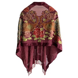 Peacock Velvet Shawl with Fringe Beaded Shawl for Women Peacock scarf Handmade Beading Indian Wraps for wome Tassel