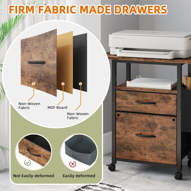 GYIIYUO 2 Drawer File Cabinet with 24'' Extended Desktop, Mobile