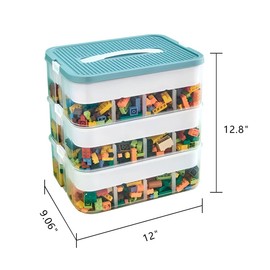 3 Layers Building Blocks Storage Plastic Storage Container Box Kid Organizer Bins with Compartments Stackable Storage Box with Lid Dividers for Bead Tool Sewing-Toy (Green)