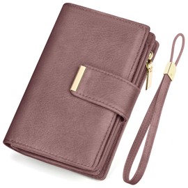 KTUEOV Women's Leather Wallet with RFID Blocking Purse Women's Large Purse Women Clutch Purse Ladies Many Card Slots, Zip Coin Compartment Removable Wrist Strap, lightpink