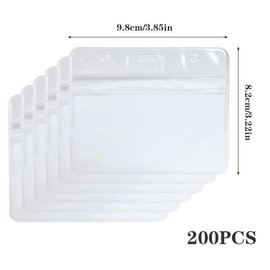 200 Name Badges Holders Plastic Card Holder Transparent Horizontal Waterproof Name Tag Badge ID Card Holders ID Badge Card Plastic Wallets Pocket Holder Double Sided Badge Holders Lanyard Card Holder
